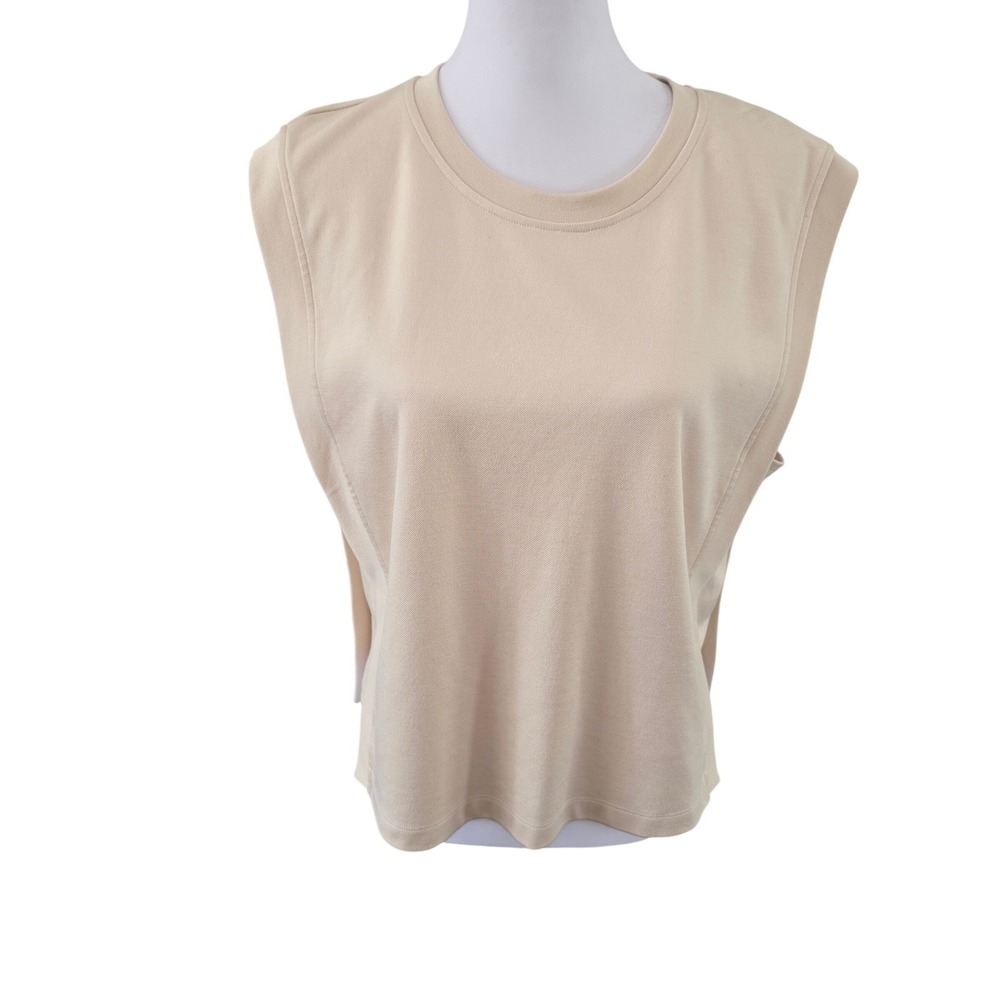 Evereve Beige Knit Tank Top Women's L Sleeveless Crew Neck Side Slits